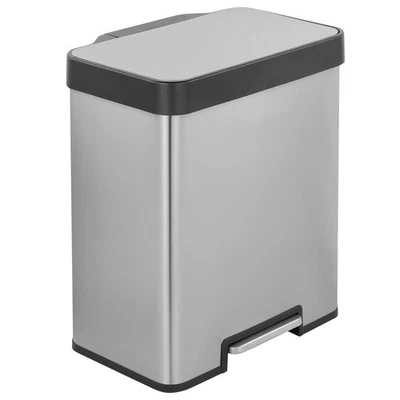 Rectangular Stainless Steel Dual 20L Step-On Recycle Garbage Can for Kitchen - Image 1 of 4