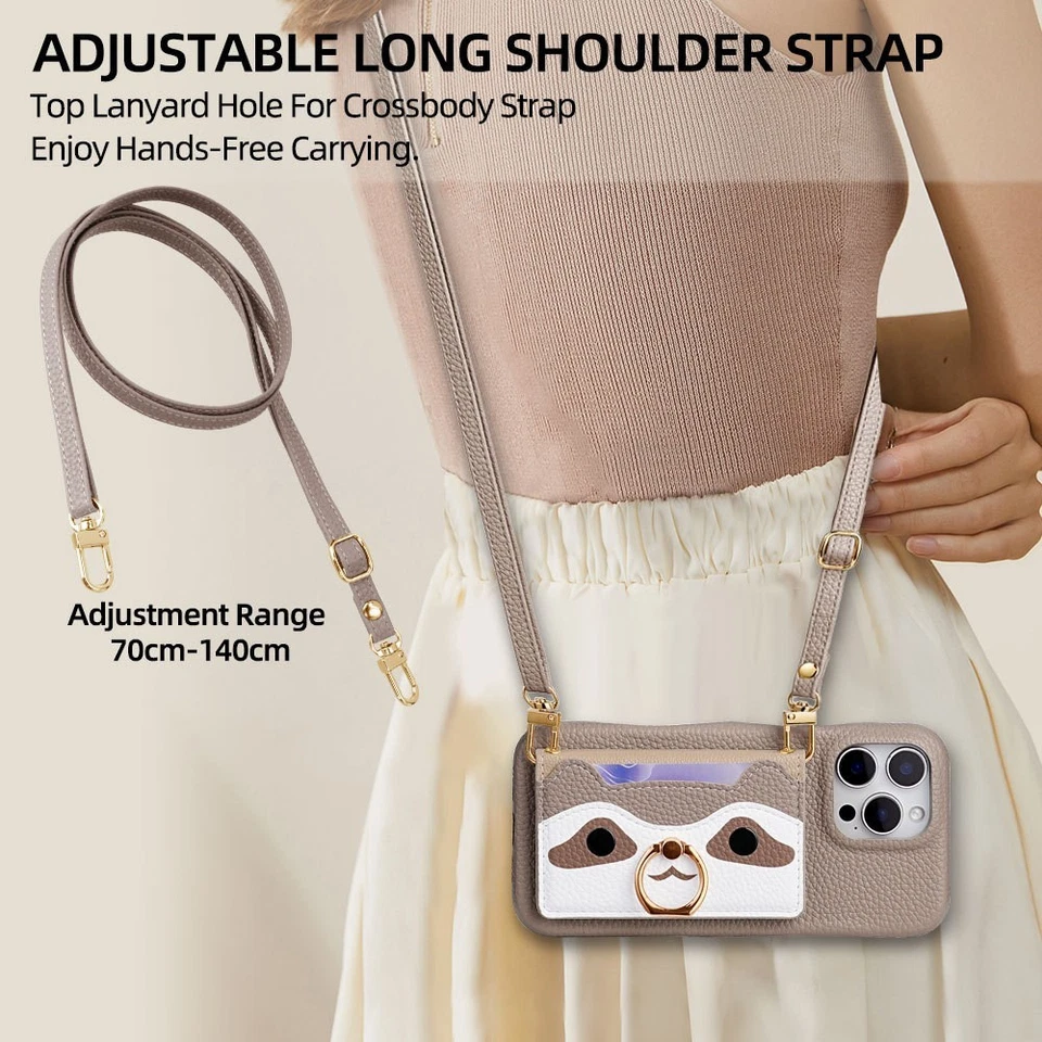 Crossbody shoulder belt back flip wallet leather case kickstand card holder - Image 1 of 4