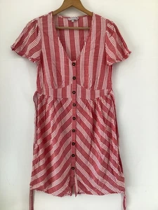 Red Herring Womens Red White Stripe Short Sleeve Dress Size 12 - Picture 1 of 7