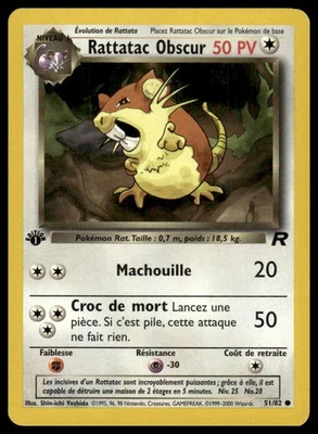 Pokemon Team Rocket Dark Raticate (Rattatac Obscur) French 1st Edition #51/82 NM - Image 1 of 2