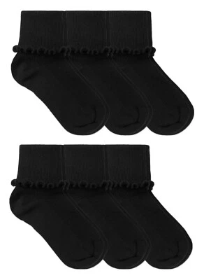 Calcetines Jefferies Niñas Uniforme Escolar Sin Costuras Volantes Encaje Puño Crew Calcetines Informales Foto 1 de 4