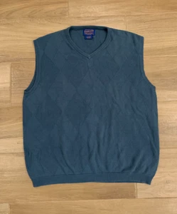 Vintage Pendleton Men's Sweater Vest LARGE Blue Cotton Knit Made in Japan Y2K - Picture 1 of 9
