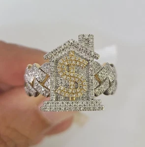 Real 10k Yellow Gold Diamond Mens Ring Trap House Band Casual Genuine Natural - Picture 1 of 7