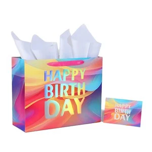 13" Large Happy Birthday Gift Bag with Tissue Paper and Card for Girls Kids W... - Picture 1 of 7