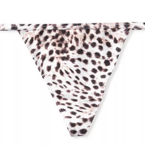 VICTORIA'S SECRET LARGE BEIGE BLACK LEOPARD CHEETAH V STRING THONG PANTIE - Picture 1 of 4