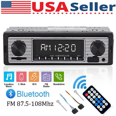 Bluetooth Vintage Car FM Radio MP3 Player USB Classic Stereo Audio Receiver AUX - Image 1 of 4