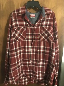 Wrangler Premium Quality Men's Large Red White Black Plaid Button Shirt Flannel - Picture 1 of 4