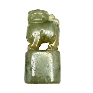 Jade Stone Seal Chop Carving of a Chinese Mythical Beast Foo Dog Vintage #7 - Picture 1 of 8