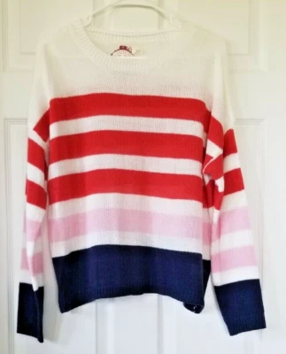 SO Ivory, Red & Navy Striped Boucle Knit Sweater Long Sleeves Women's XL - NWT - Image 1 of 4