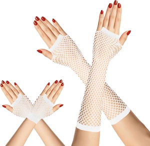 Fishnet Gloves, Long and Short Mesh Fingerless Gloves Costume Accessories for Wo - Picture 1 of 18