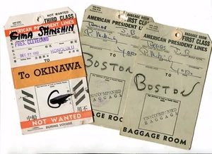 Vintage Cruise Line Luggage Tags (3) AMERICAN PRESIDENT LINES 1952 Baggage Room - Picture 1 of 2