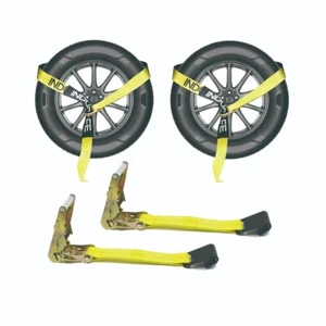 2 Pack Flat Hook Axle Straps Car Trailer Hauler Ratchet Tie Down Strap BS 10000 - Picture 1 of 7