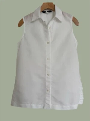 Blusa David N. Petites Blanca Lino Algodón Sin Mangas Talla PP Suavemente Usada Foto 1 de 4