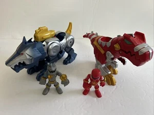 POWER RANGERS Playskool Heroes Red Ranger T-REX Zord + Silver Ranger Wolf Zord - Picture 1 of 7