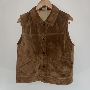 EDDIE BAUER BROWN Leather Sleeveless VEST Women’s Medium Seattle Suede - Picture 1 of 3