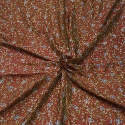 Vintage Brown 100% Pure Silk Printed Sari Remnant 5YD Craft Fabric Silk Scrap - Image 1 of 4