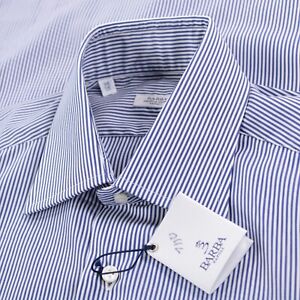 Barba NWT Dress Shirt Size 15 38 Blue w/ White Striped 100% Cotton