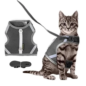Escape Proof Mesh Cat Harness and Leash Set Adjustable Walking Jacket Vest fo... - Picture 1 of 8