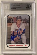 1981 TCMA MARTY BARRETT Signed Rookie Baseball Card Beckett BAS Pawtucket RedSox