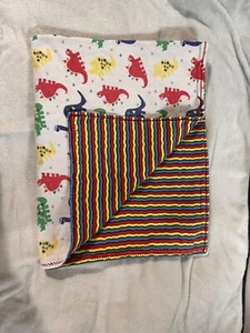 Dinosaurs & Striped Reversible Baby Blanket Cotton 40 x 30 No Tag EUC READ - Picture 1 of 11