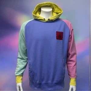 Teddy Fresh Pastell Farbblock lila pink gelb grün Hoodie Sweatshirt Large - Bild 1 von 17