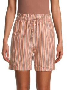 Madewell Rainbow Stripe Shorts Sz S (28x6.5) Linen Blend HiRise Paperbag Waist - Picture 1 of 13