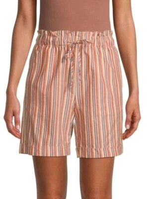 Madewell 彩虹条纹短裤 S 码 (28x6.5) 亚麻混纺高腰纸袋腰围 — 第 1/4 张图片