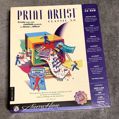 Print Artist Classic Sierra Home 3.0 Windows 95/3.1 CD-Rom New,  Sealed, NOS - Image 1 of 4