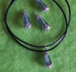 Leather Cord Necklace ~ Black 16" ~ Capped With Austrian Crystal ~ Gift Wrapped - Picture 1 of 7