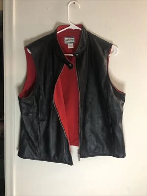PENDLETON Black Leather Vest Full Zip Red Liner Front Pockets Women's Sz XL - Image 1 of 4