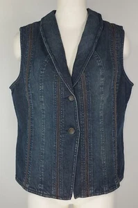 NWT Motto Your Style Mantra Denim Vest - Size L - Dark Wash w/ Leather Details - Picture 1 of 14