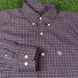Ariat Stretch Western Hemd Geometrisch Langarm Button Down Herren Large EUC - Bild 1 von 12