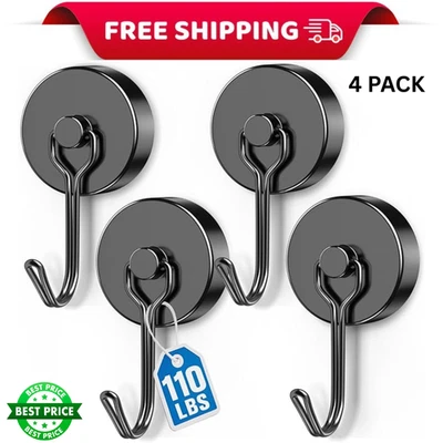4 Pack 110LBS Magnetic Hooks Heavy Duty Neodymium Magnet Hooks for Hanging, Magn
