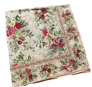 Mantel de algodón floral Feliz Navidad April Cornell 56x110 rosas - Imagen 1 de 11