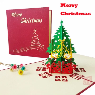 5pack 3D Pop Up Card Christmas Tree Greeting Cards Blessing Card Merry Christmas - Image 1 of 4