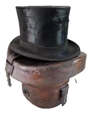 Antique Top Hat & Leather Case Thomas Townend & Co T Marshall Green Prop Display - Image 1 of 4