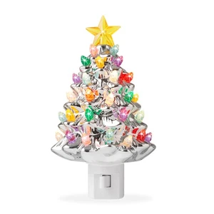 Ceramic Silver Christmas Tree Plug-in Decorative Night Light - Picture 1 of 1