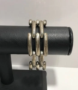 Vintage 925 Sterling Silver Modernist Chunky Gate Brick Link Bracelet 7" - Picture 1 of 14