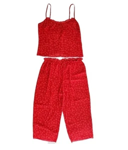 Josie Natori Rüschen Blumen Boho Dessous Set Capri Hose & Camisole Koralle Medium - Bild 1 von 13