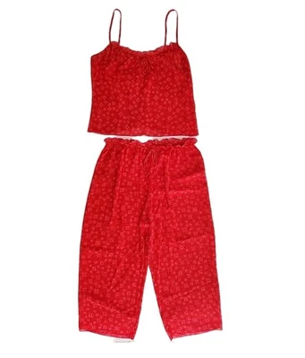 Conjunto de lencería boho floral con volantes Josie Natori pantalones capri y camisola coral mediano Foto 1 de 4