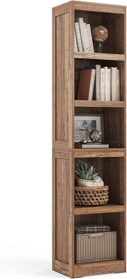 5-Shelf Bookcase, Narrow Bookshelves Floor Standing Display Storage Shelves 68 i - Image 1 of 4