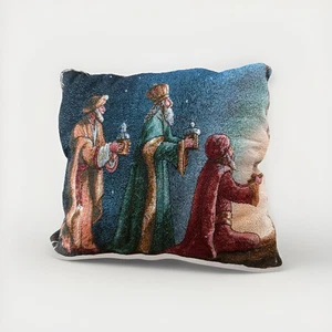 ALMOHADA TAPIZ VINTAGE BELÉN NAVIDAD SABIOS ~ 3 Reyes - Imagen 1 de 10