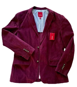 Izod Corduroy Sport Coat Blazer Mens Large Burgundy Dark Academia New - Picture 1 of 13