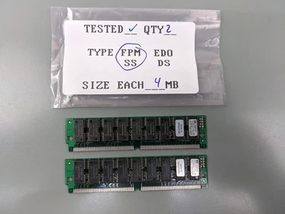 (2) HP 4MB FPM SIMMs, 72-pin RAM Memory Sticks (8MB Total) 1818-5710 D2974A - Image 1 of 3