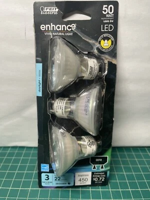 New! Open Box FEIT Electric 50W MR16 LED Bi-Pin Light Bulbs Dimmable GU10 3-Pak - Image 1 of 4