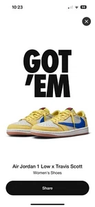 Jordan 1 Retro Low OG x Travis Scott Canary DZ4137-700 Women’s Size 7W PREORDER - Picture 1 of 5
