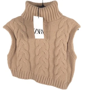NWT ZARA Cable Knit Pullover Vest Crop Turtleneck Asymmetrical 4938/113 SMALL - Picture 1 of 13