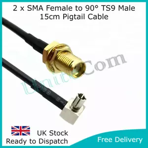 2 x 15cm Low Loss SMA Female to 90° TS9 Male Pigtail Adapter 4G 5G Antenna Cable - Picture 1 of 5