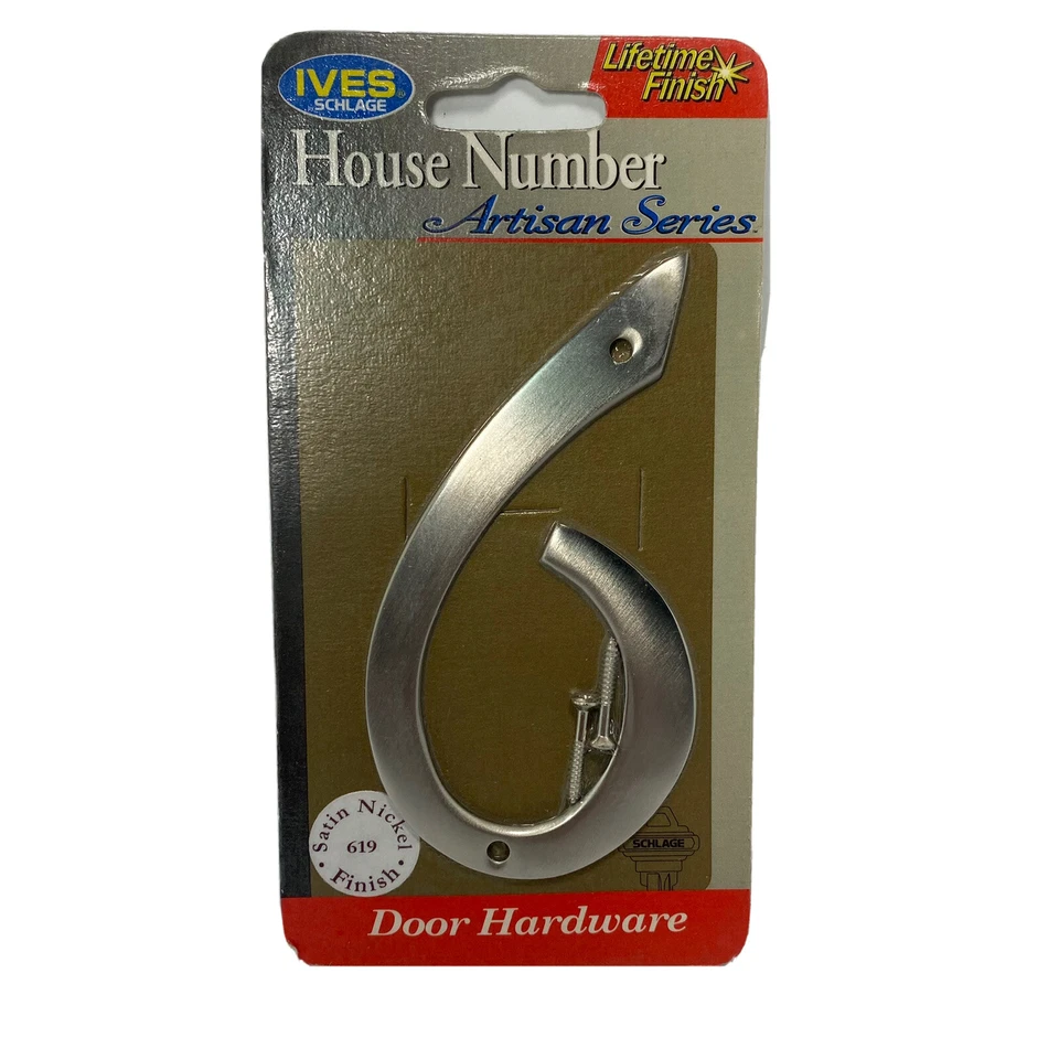 Ives SCHLAGE 4 inch House Number Six (6)Artisan Series Satin Nickel - Image 1 of 1