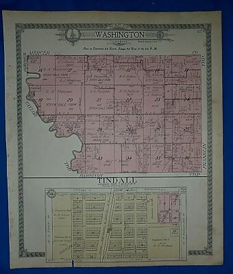1915 Plat Map WASHINGTON - TINDALL Twp. GRUNDY Co. MISSOURI Genealogy Ancestry  - Image 1 of 4